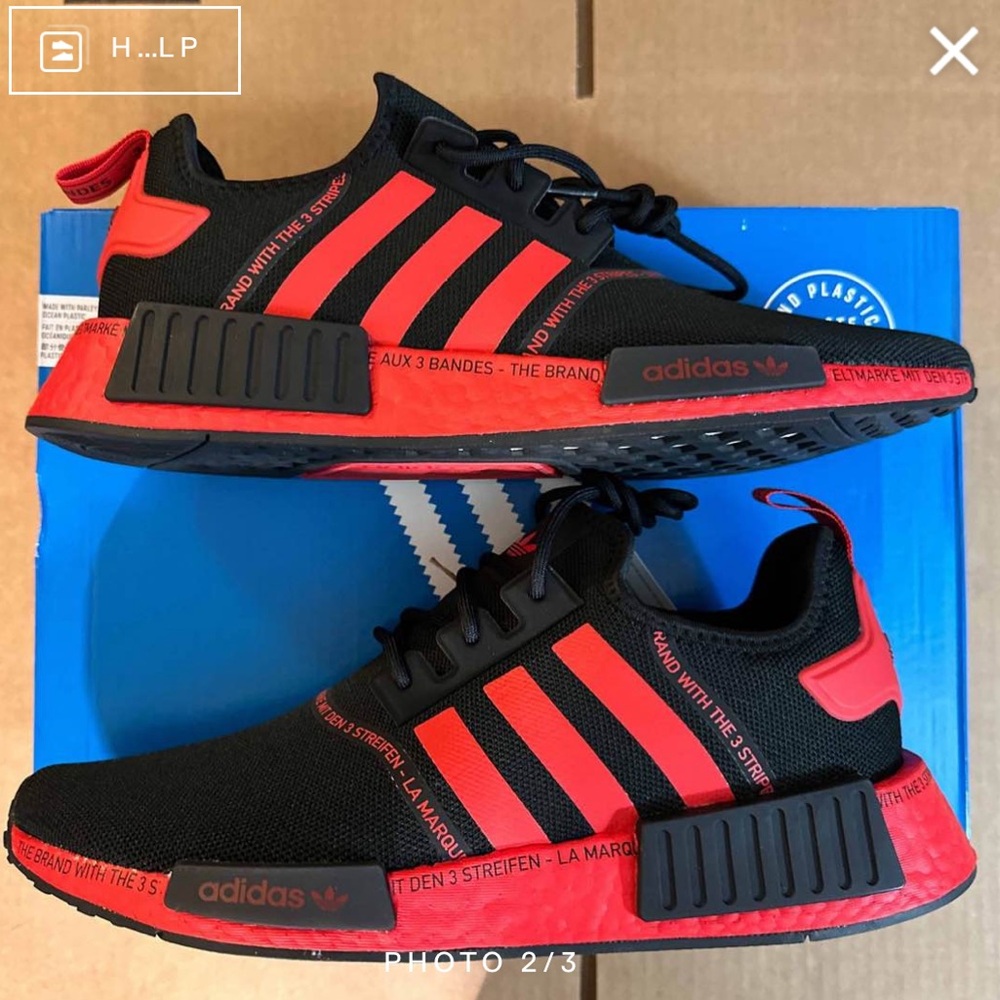 Adidas NMD R1 Black and Vivid Red Shoes Men’s Size 10.5 New In Box.